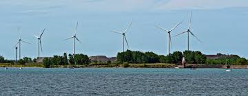 Wind Energy Created from Wind Turbines along Lake Erie near Buffalo, New York 